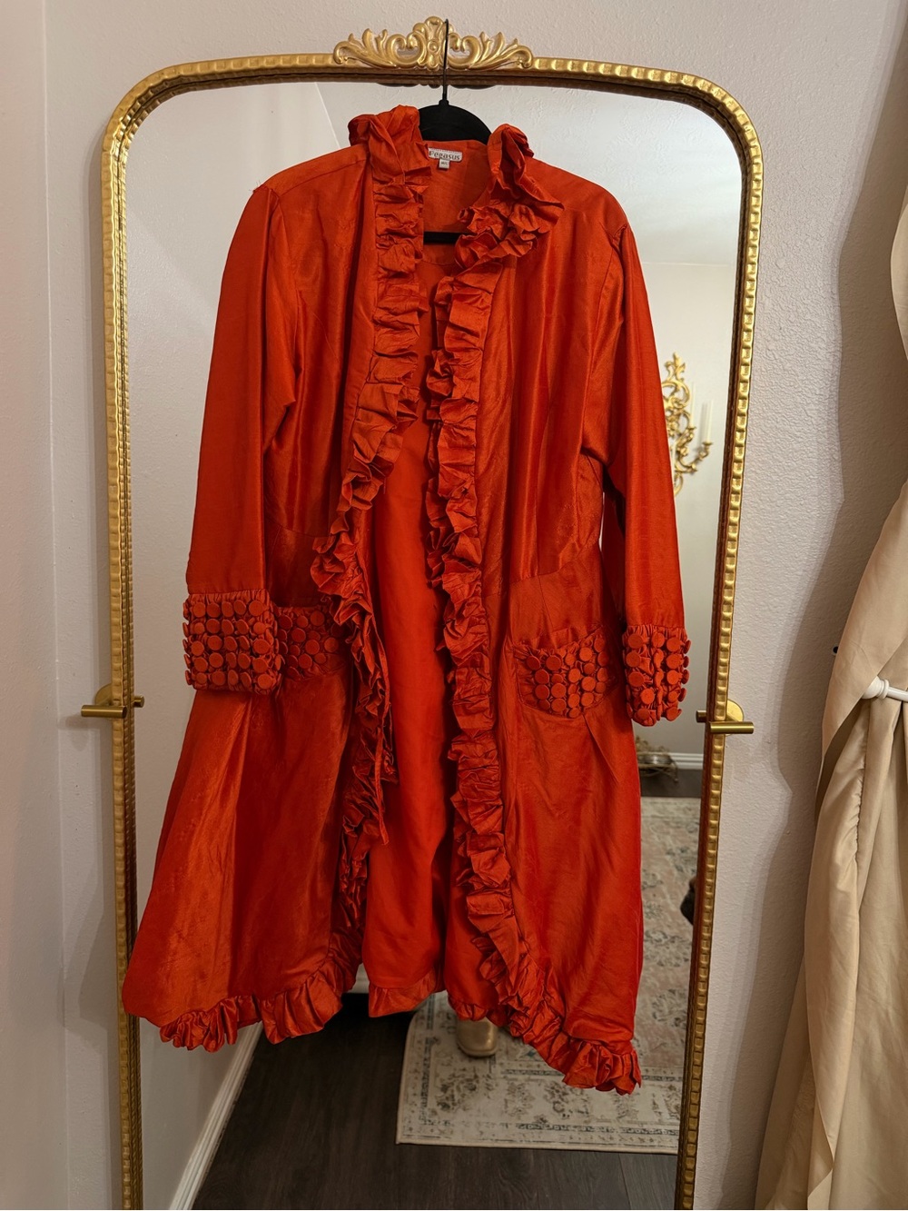Red Ruffled Long Blazer Jacket - Women's Statement Coat